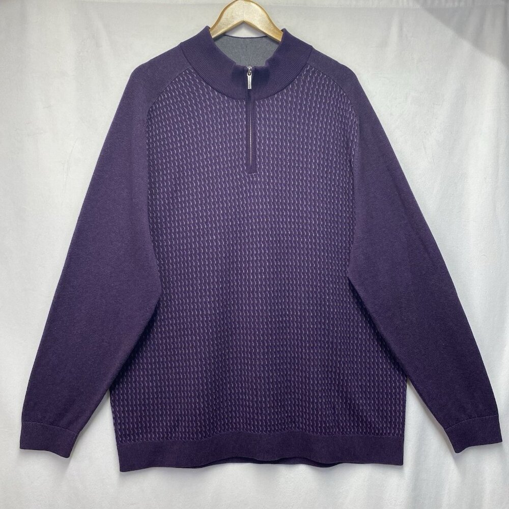 Tommy Bahama Seaport Quater-Zip Mock Neck Pullover Knit Sweater Men XXL Purple